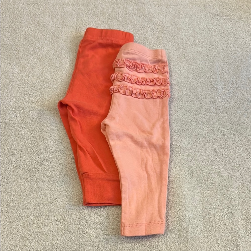 Kids Ruffled Leggings Set - Coral & Pink